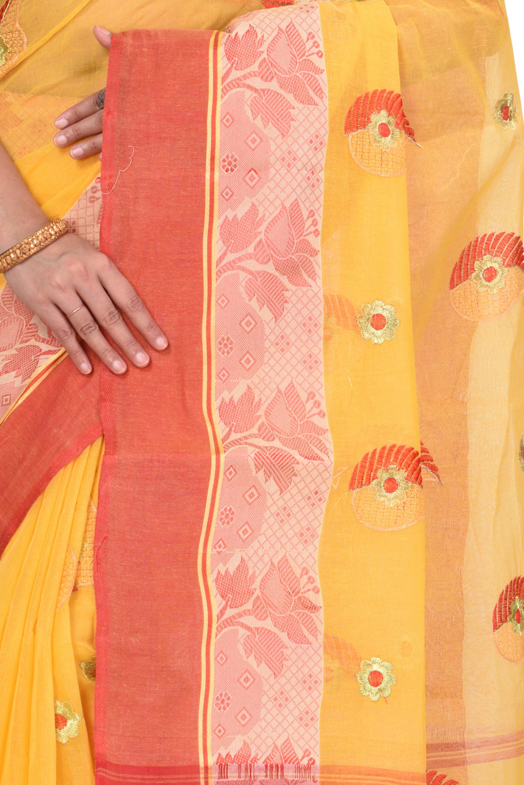 Yellow Pure Cotton Shanko_Embro Tant Embroidery (665)